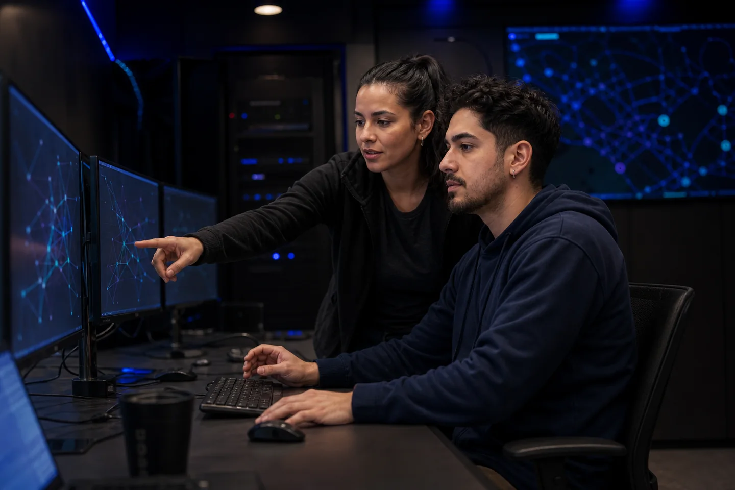 Equipo técnico monitoreando la red de Byte
