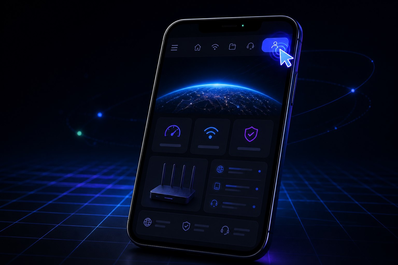 Mockup de un celular que señala el acceso a la cuenta en la navegación del sitio de Byte