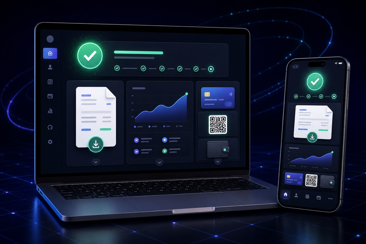Mockup del panel de clientes con facturas, resumen de cuenta y opciones de pago
